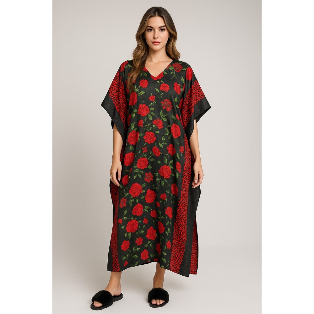 Gold Coast Mumu House Dress Womens OS Muu Muu Rose Animal‎ Satin Kaftan Brocade